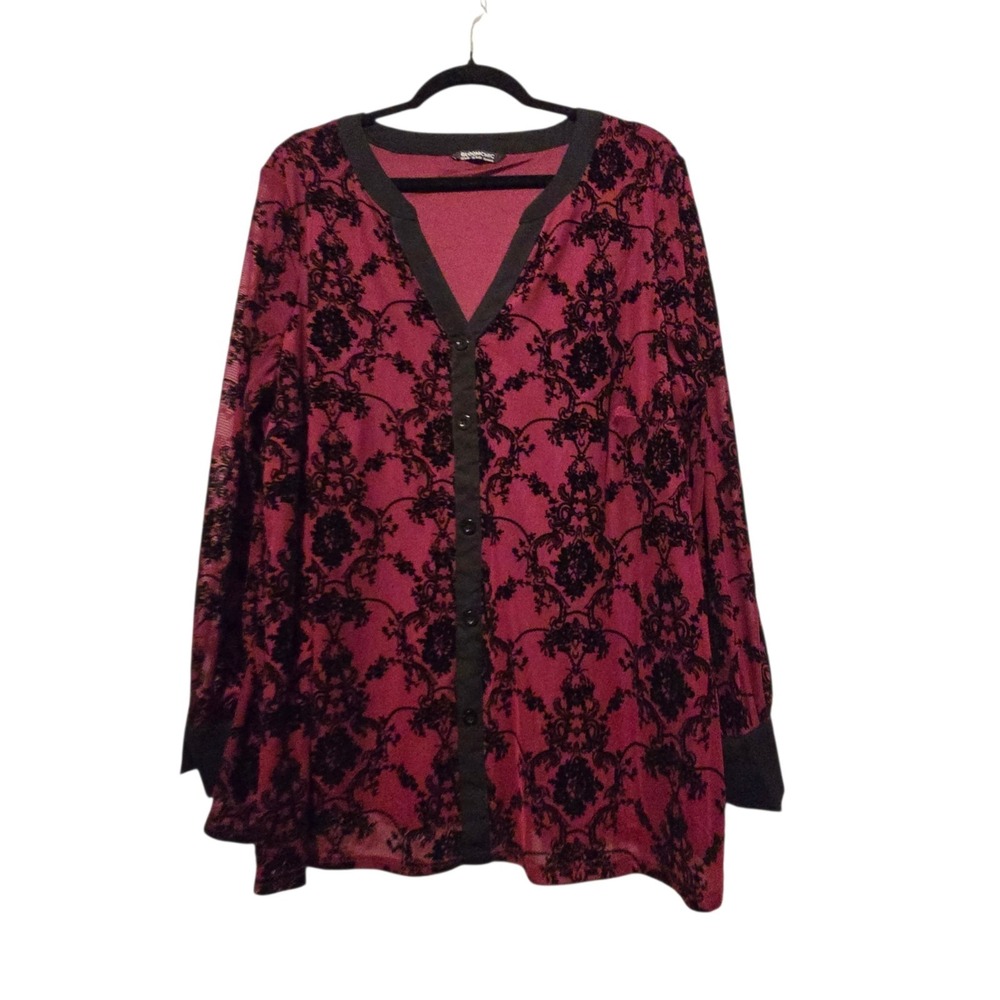 BloomChic Lace Overlay Top Women's 14-16 Black Red Whimsigoth Grunge Dark Fairy‎